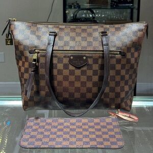 LOUIS VUITTON N41012 Damier Iena PM Tote Shoulder Bag Ebene Brown Auth W/ Gamier